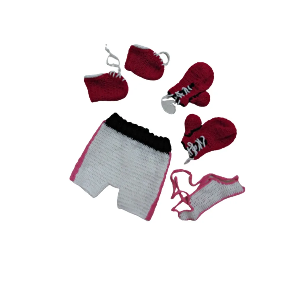 Kit Crochê para Bebê Boxeador: Shorts, Luvas e sapatilha 
