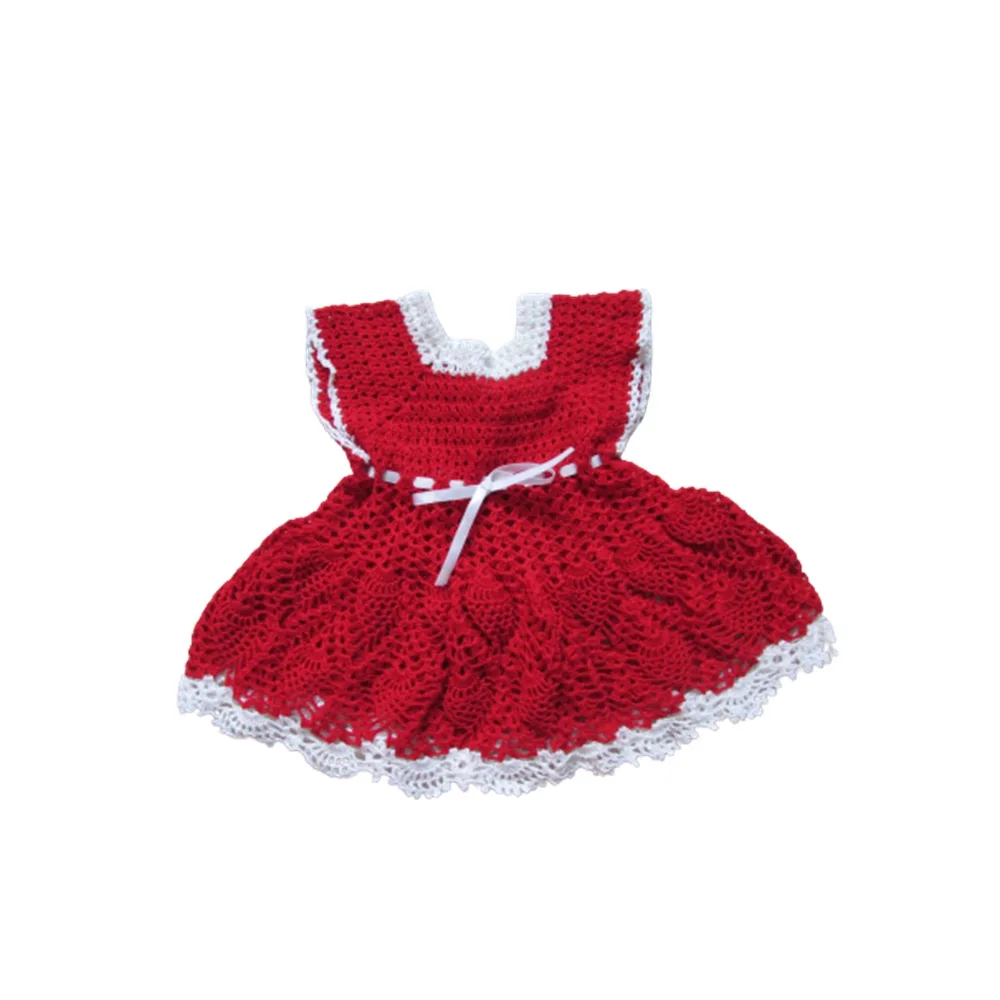 Vestido de Crochê Vermelho e Branco para Bebês