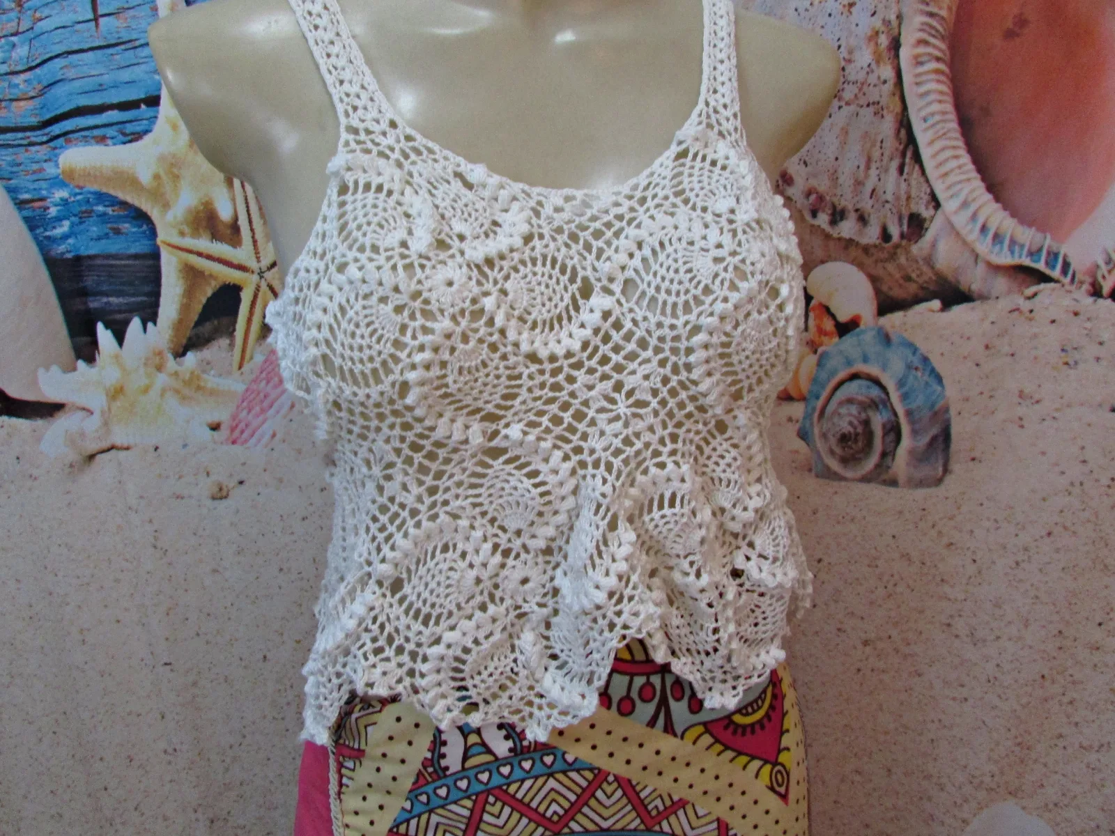 Blusa Crochê Branco de Verão Artesanal em Algodão