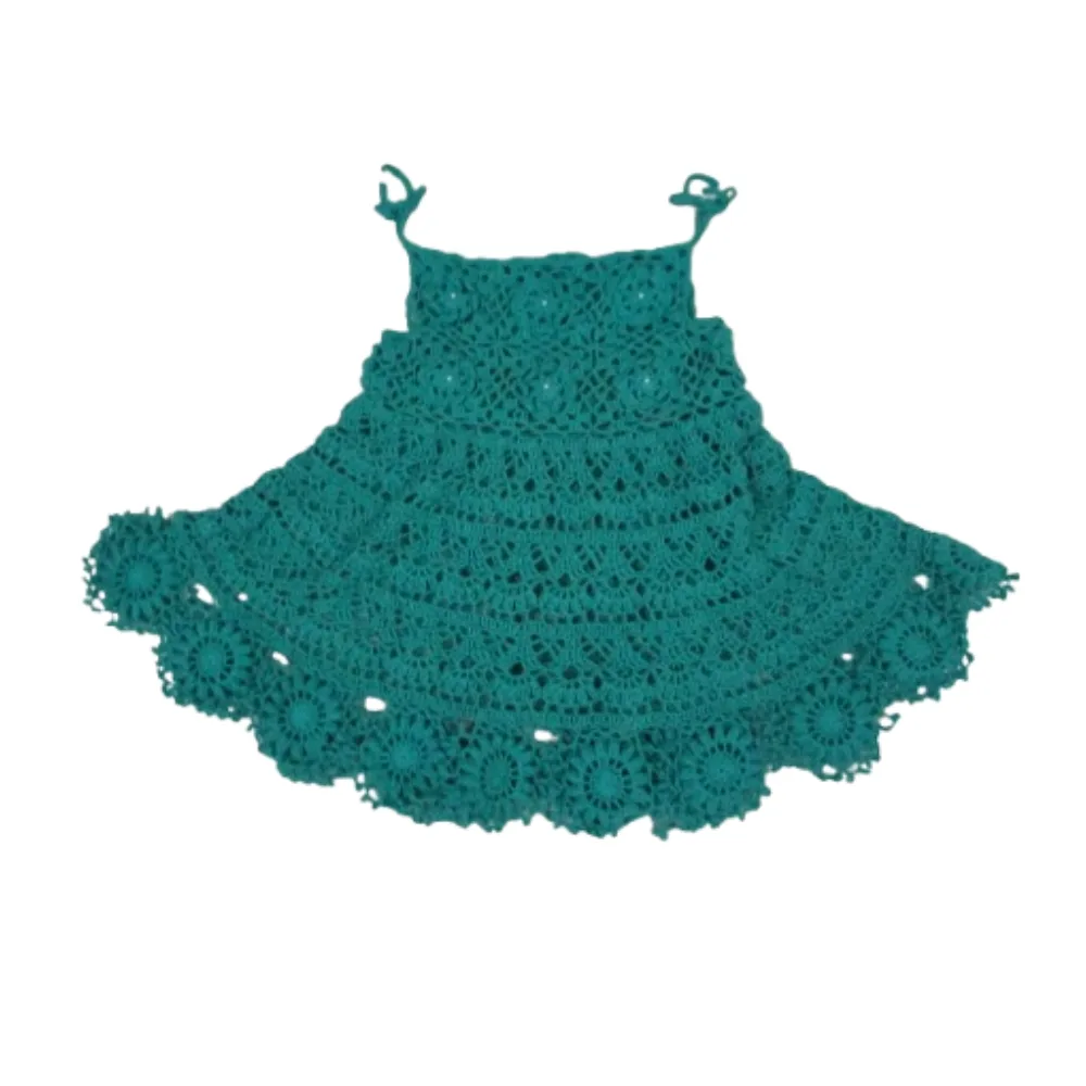 Vestido Infantil de Crochê Verde Água com Alças Delicadas
