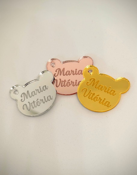 Medalhas Tag Personalizadas Formato Urso Espelhado 2cm