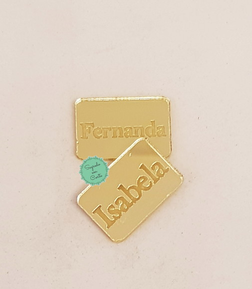 Tag em Acrílico Espelhado com Nome Gravado - 2x3 cm