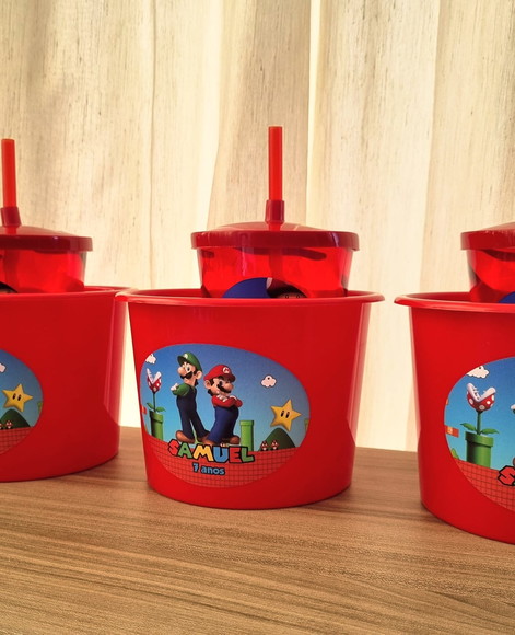Balde de Pipoca Kit Cinema Lembrancinha Mario Bros