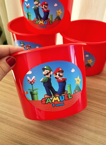 Balde de Pipoca Lembrancinha Mario Bros
