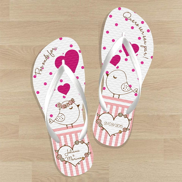 Chinelos Personalizados Casal Pássaros