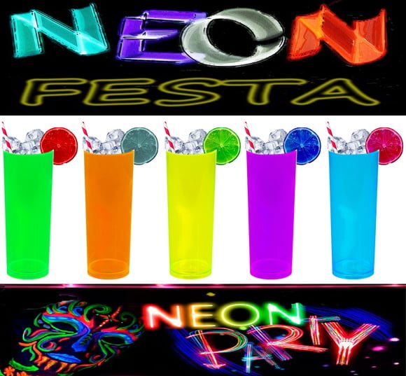 106 Copos Long Drink Personalizados Cores Neon