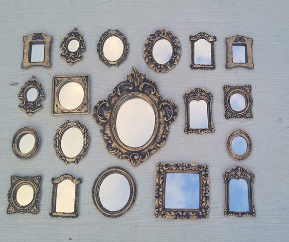Composição de Espelhos Decorativos Ouro Velho