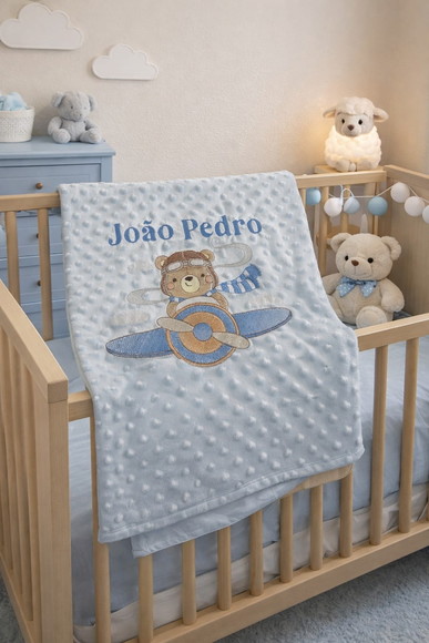 Manta de Bebê Bordada Personalizada Nome 1 m x 0,75 cm
