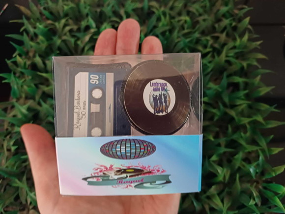 Lembrancinha Mini Sabonete Fita K7 + Mini Disco Vinil