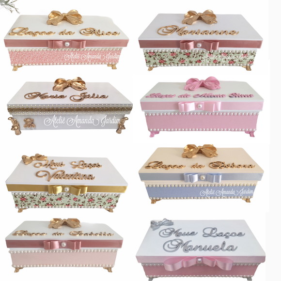 Caixa mdf decorada porta laços bebe Menina
