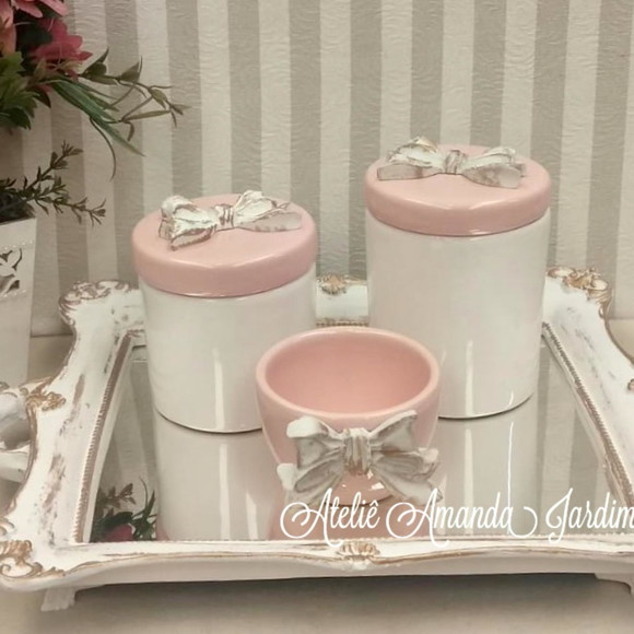 Kit bebê higiene porcelana colorida com bandeja