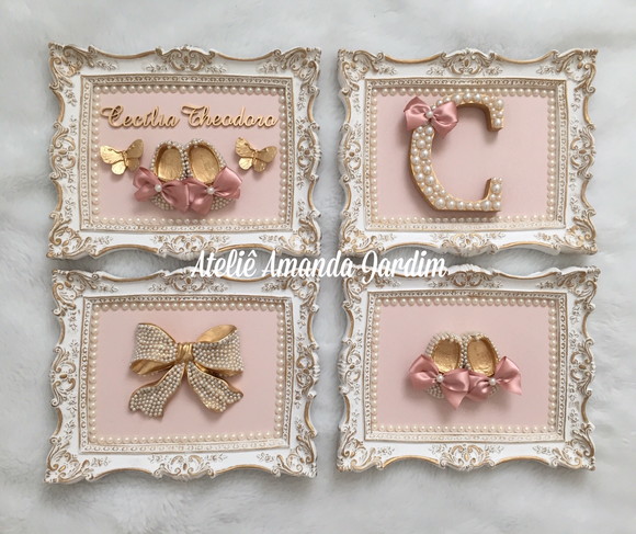 KIT DE QUADROS DE RESINA PARA QUARTO DE BEBE MENINA