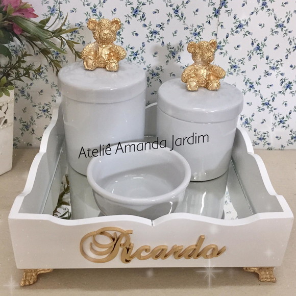 Kit higiene bebê porcelana 4 peças ursinho