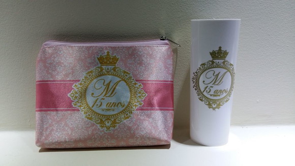 Necessaire e Copo Long Drink Personalizados 15 anos