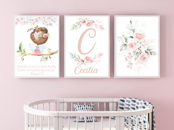 Kit 3 Quadros Decorativos Menina no Galho Aquarela