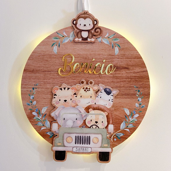 Porta Maternidade 3d Jipe Safari Led e Espelho