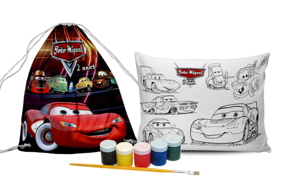 Kit de Colorir Carros Mochila Almofada Tinta Lembrancinha