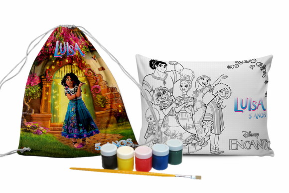 Kit de Colorir Encanto Mochila Almofada Tintas Lembrancinha