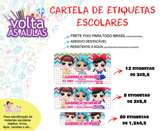 FRETE FIXO - 100 Etiquetas Escolares Lol