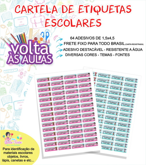 FRETE FIXO - Etiquetas Escolares LOL