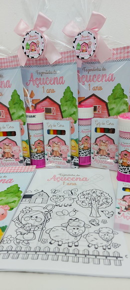 Kit Colorir +bolha de Sabão Fazendinha Rosa