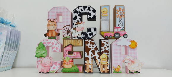 Letras Decorativas 3d Fazendinha Rosa