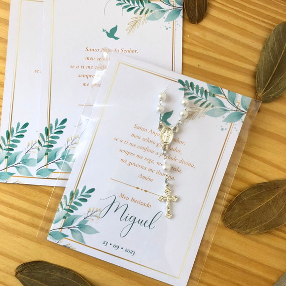 Card Batismo com Terço - Lembrancinha de Batizado