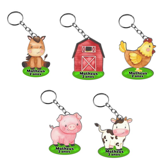 Chaveiro Personalizado Fazendinha Aquarela