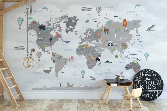Papel de Parede Infantil Mapa Mundi