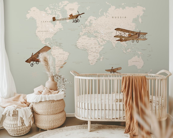 Papel de Parede Personalizado Infantil Mapa Mundi 004