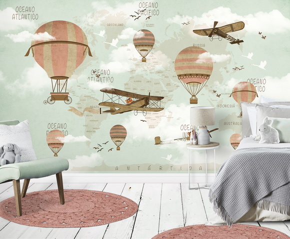 Papel de Parede Personalizado Infantil Mapa Mundi 007