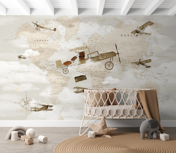 Papel de Parede Personalizado Infantil Mapa Mundi 008