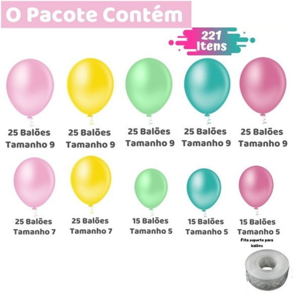 Kit Arco Desconstruído Fita Fácil Balões Baby Shark