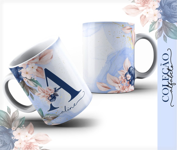 Arte Caneca Alfabeto Azul - Arquivo Digital