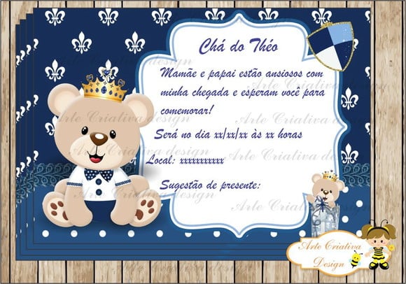 Convite Chá de Bebê Ursinho Príncipe