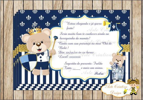 Convite Chá de Bebê Ursinho Príncipe