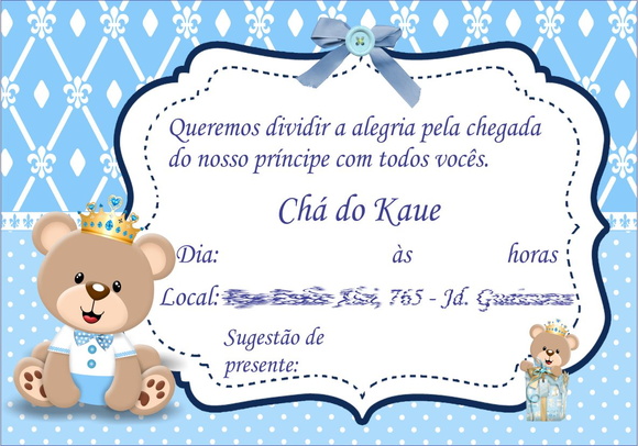 Convite Chá de Bebê Ursinho Príncipe