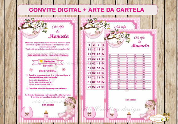 Convite Digital Chá Rifa + Arte da Cartela Bebê