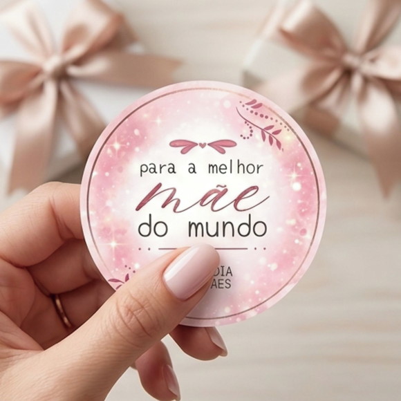 100 Adesivos Feliz Dia das Mães 5x5cm Redondo - Rosa