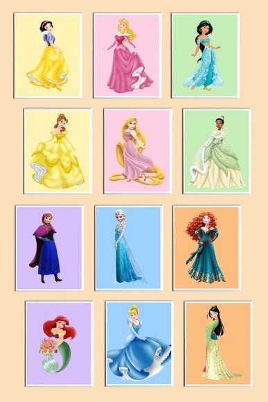 Jogo de Quadros Princesas Disney (fundo Colorido)