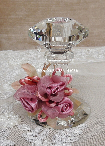 2 Buques Flor Cetim e Organza Rose Escuro