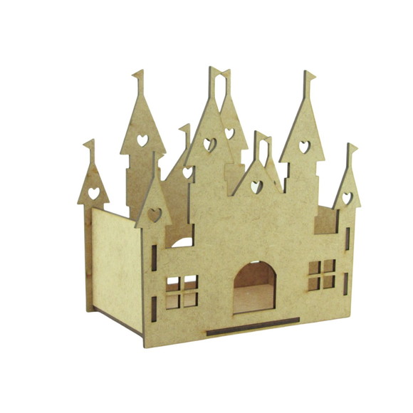 Centro de Mesa Cachepô Castelo Princesas em mdf Cru