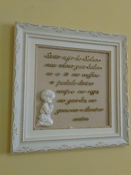 Quadro com Oração Santo Anjo Unisex- Bege com Dourado