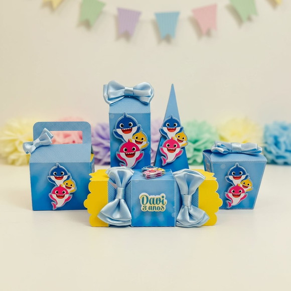 Kit Festa: 50 Caixas Baby Shark Lembrancinha de Festa