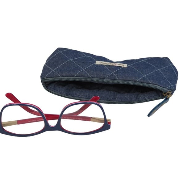 Porta Óculos em Tecido Fechamento e Zíper Jeans Quilt