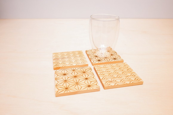 4 Porta Copos Apoio de Mesa: Floral + Ondas Jp Madeira Pinus