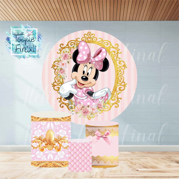 Kit Painel Sublimado + Capa de Cilindro - Minnie Rosa 5