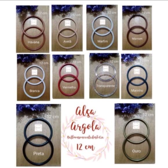 Alça Argola Acrílica Para Bolsa 12 Cm / 01 Par Várias Cores