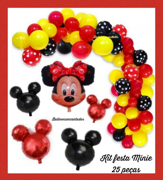Kit Festa Disney Minie Laço Vermelho Balão/ 25 Pçs