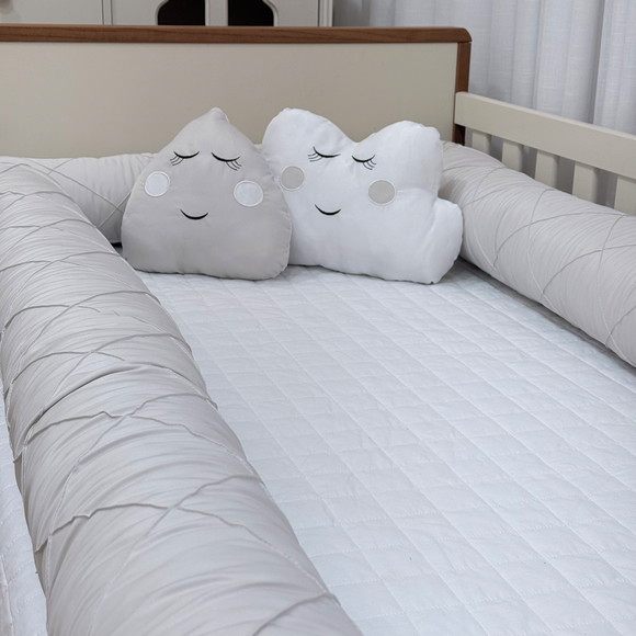 Enxoval Cama Solteiro Montessoriana Neutro Nuvem Cinza